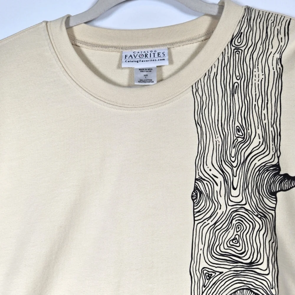 Catalog Favorites Owl Birch Cream 3/4 Sleeve Crew Neck Sweatshirt Top Size Large - Picture 3 of 12